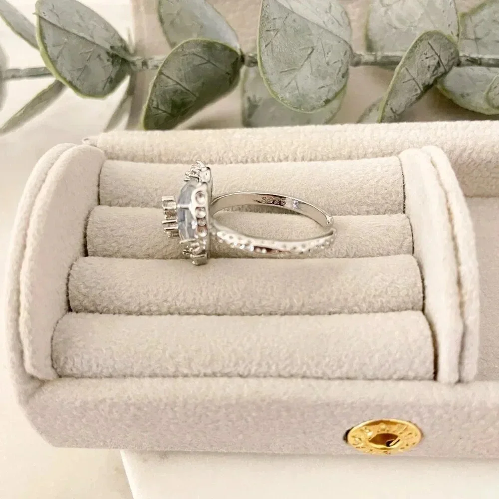 925 Sterling Silver Crystal Heart Ring Geometric Modern Heart Ring Adjustable - Picture 11 of 11